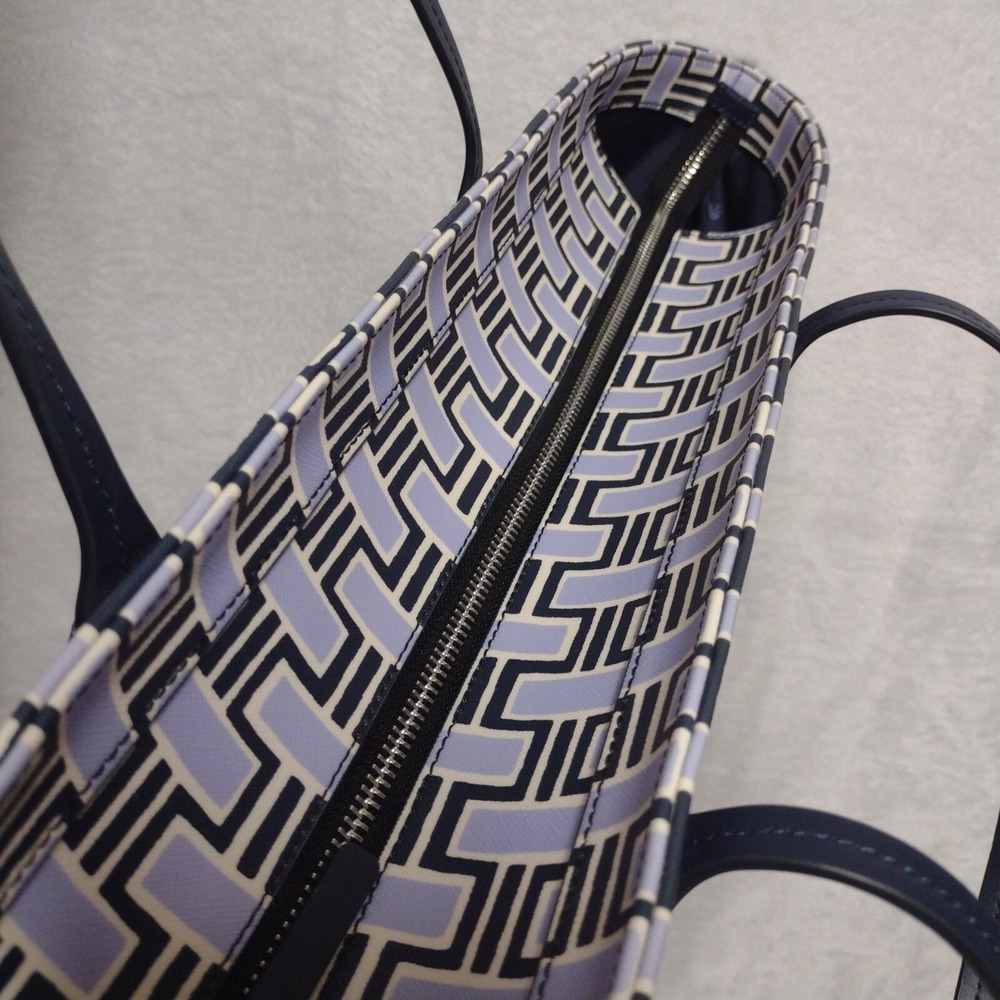 Kate Spade New York Geometric Link Print Tote Blue Navy Saffiano PVC Bag Only - Picture 7 of 9